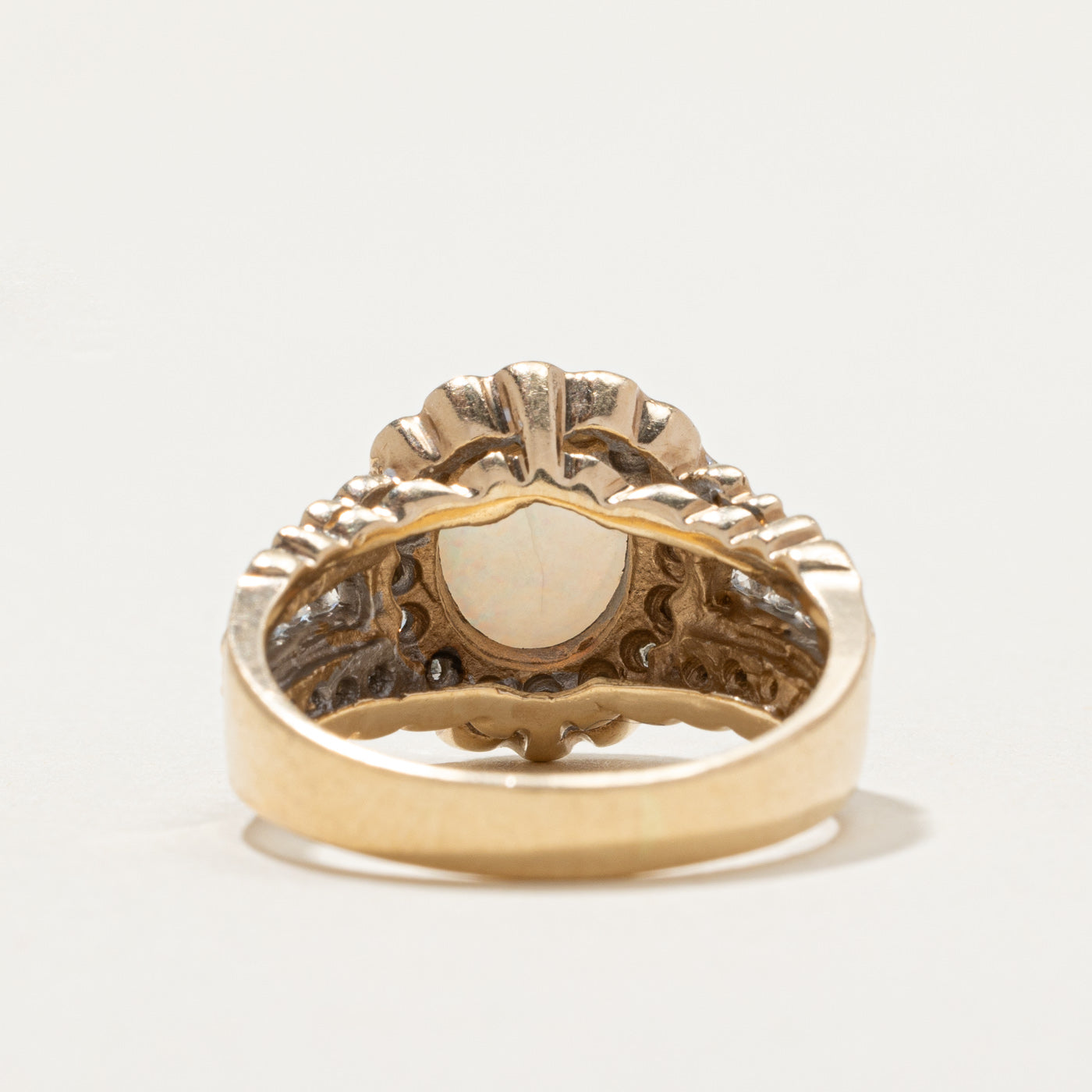 Bezel Set Opal & Diamond Cocktail Ring | 1.40ct, 0.34ctw | SZ 8 |