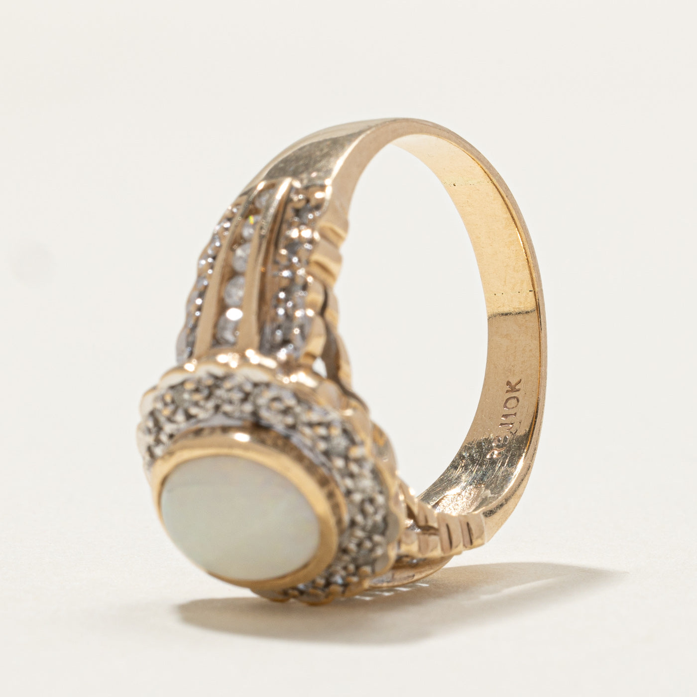 Bezel Set Opal & Diamond Cocktail Ring | 1.40ct, 0.34ctw | SZ 8 |