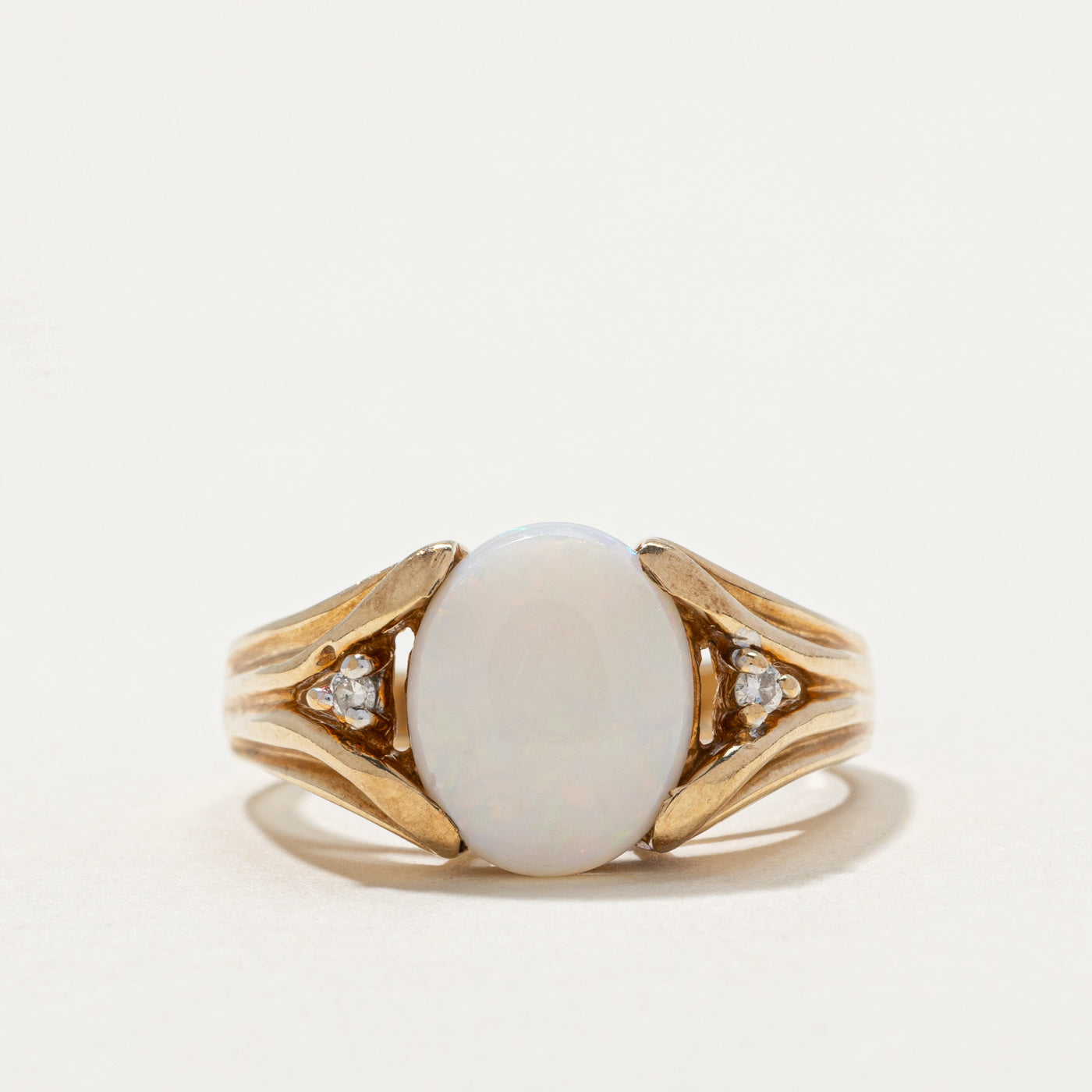 Opal & Diamond Grooved Tapered Ring | 1.52ct, 0.03ctw | SZ 8.75 |