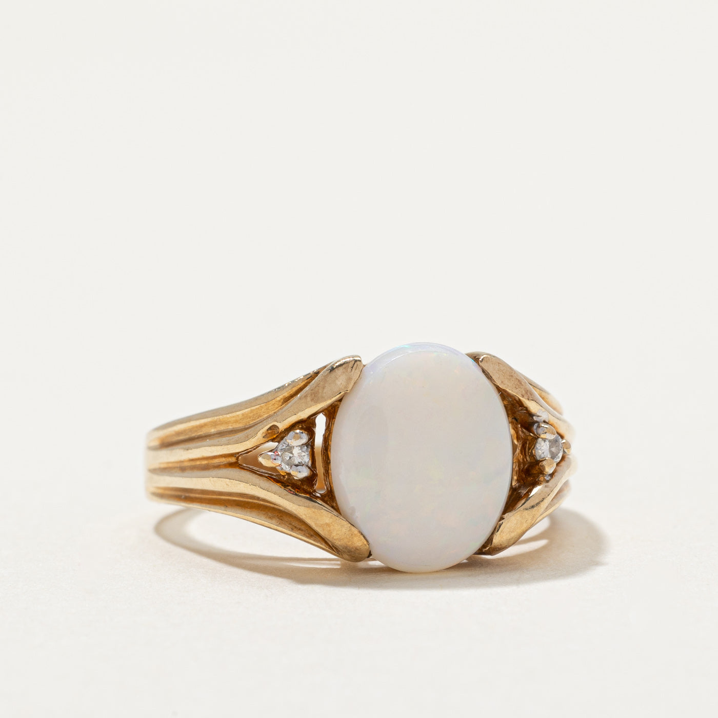 Opal & Diamond Grooved Tapered Ring | 1.52ct, 0.03ctw | SZ 8.75 |