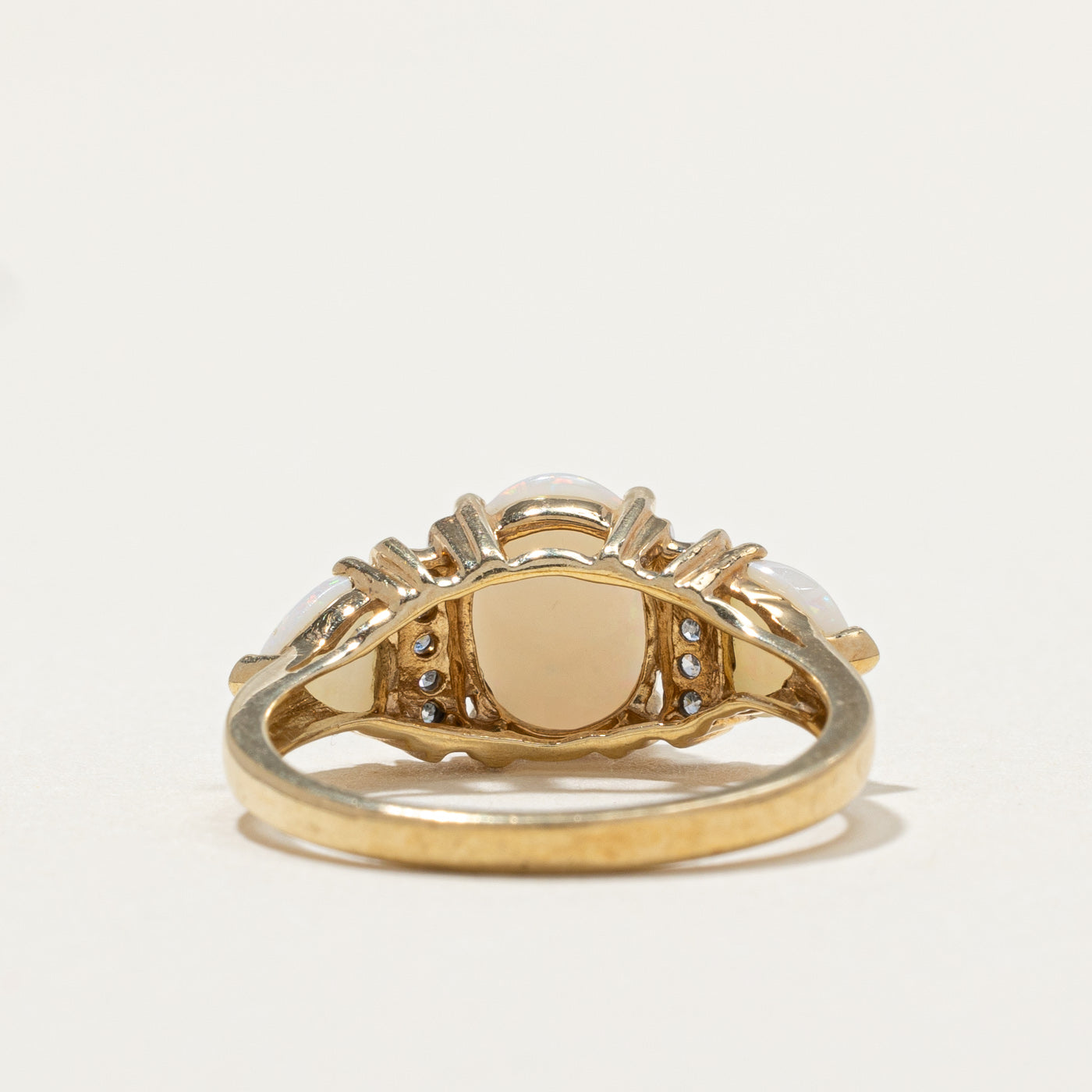 Three Stone Opal & Diamond Ring | 1.50ctw, 0.05ctw | SZ 6.75 |
