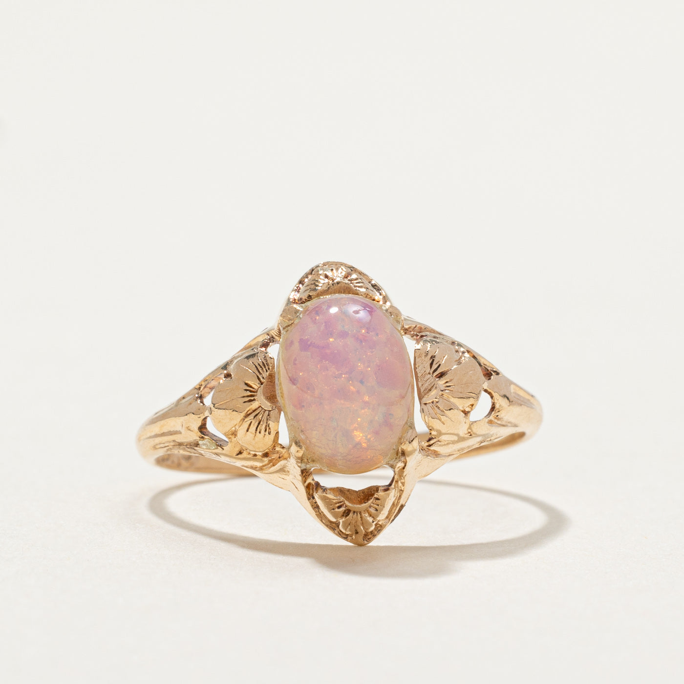 10k Cabochon Glass Paste Floral Ring | 2.00ct | SZ 6.25 |