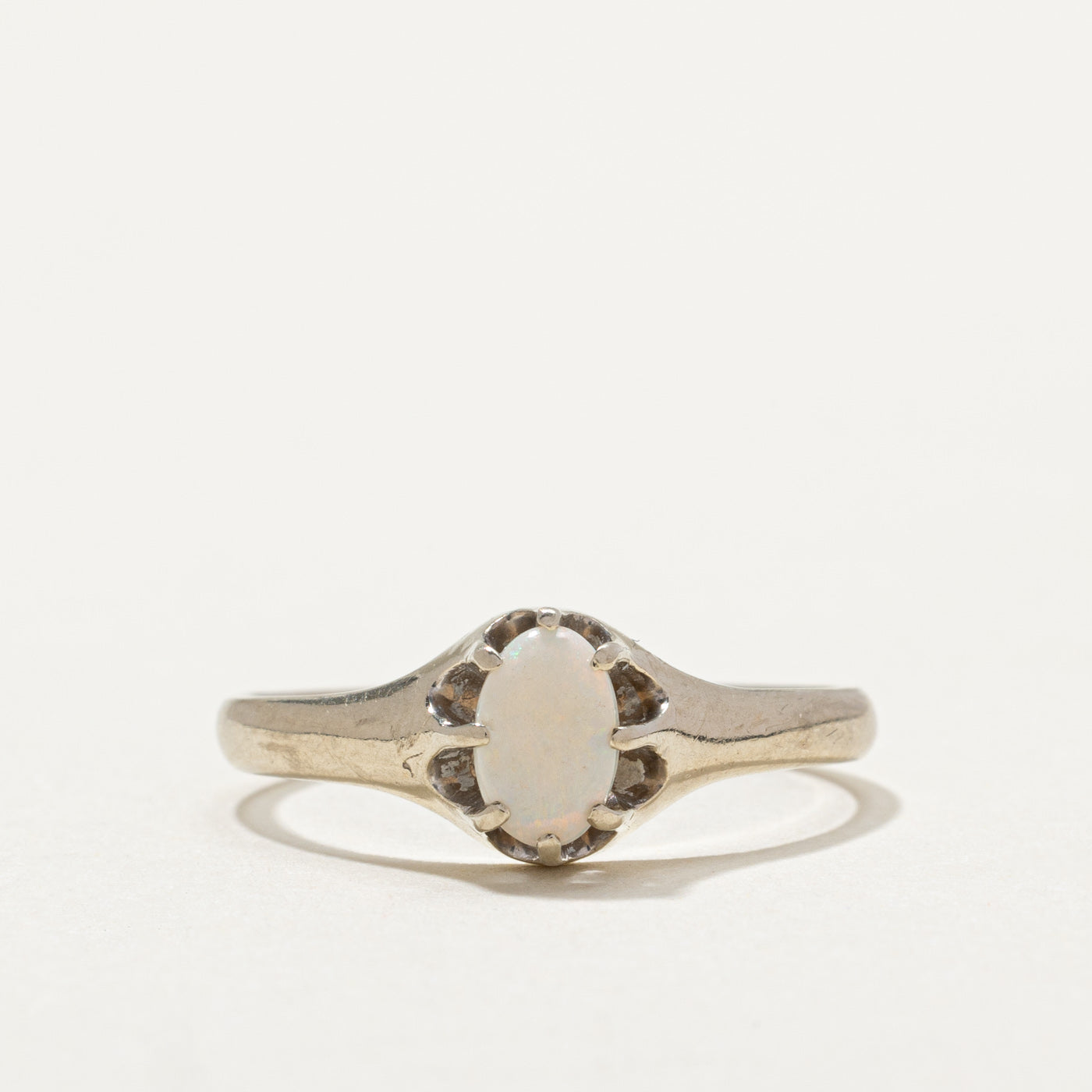 14k White Gold Belcher Set Opal Ring | 0.22ct | SZ 6.75 |