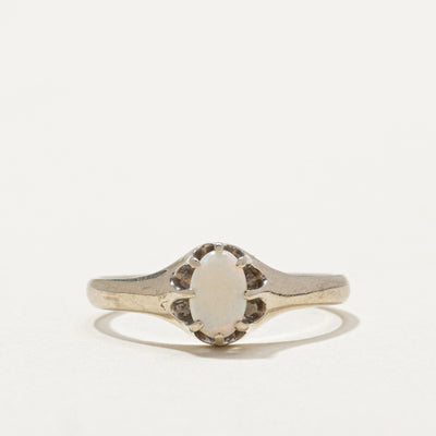 14k White Gold Belcher Set Opal Ring | 0.22ct | SZ 6.75 |