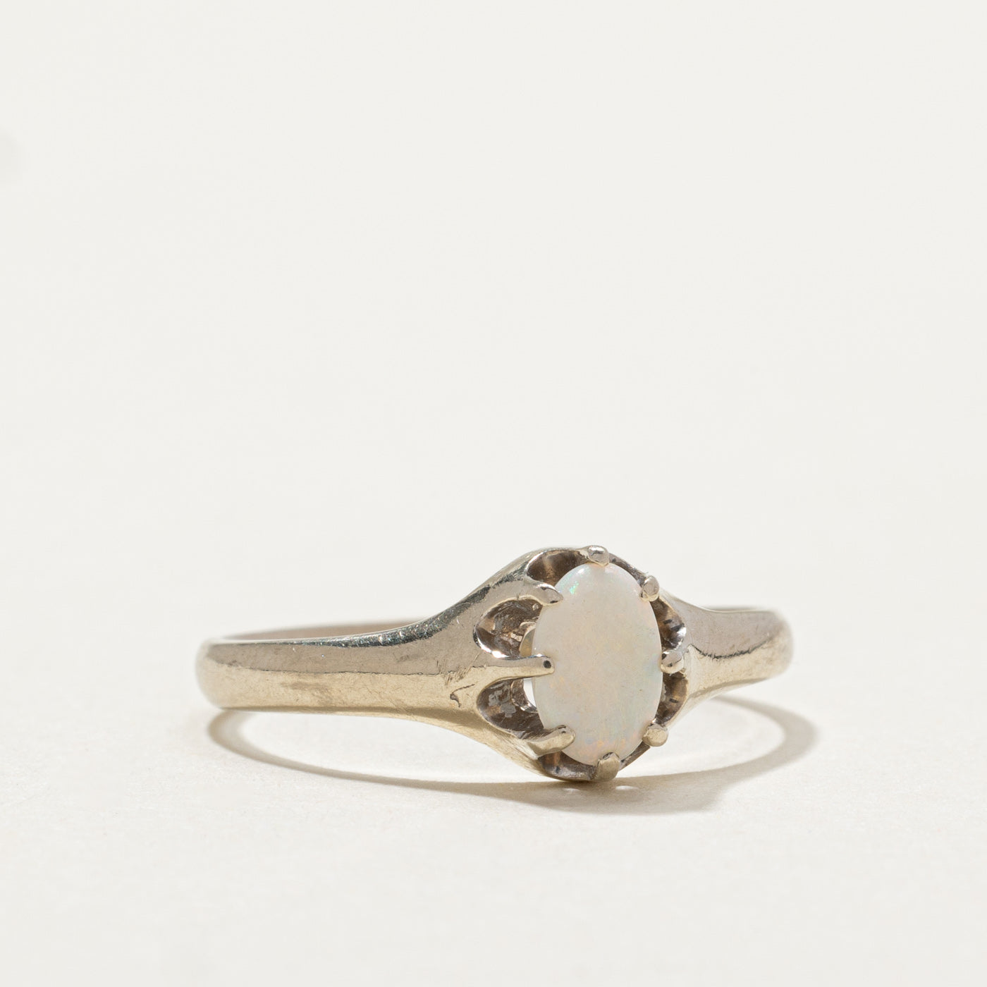 14k White Gold Belcher Set Opal Ring | 0.22ct | SZ 6.75 |