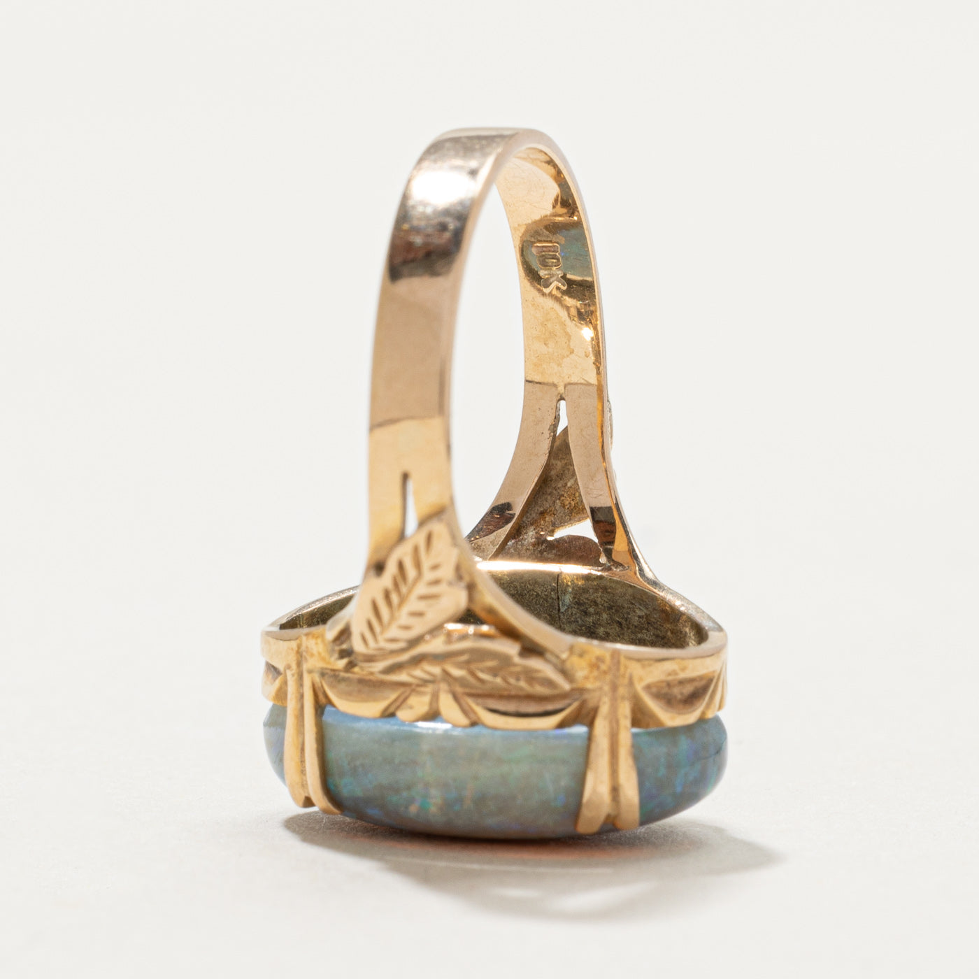 Bague cocktail ovale en opale à motif de feuilles | 4,70 ct | Taille 5,5 | 