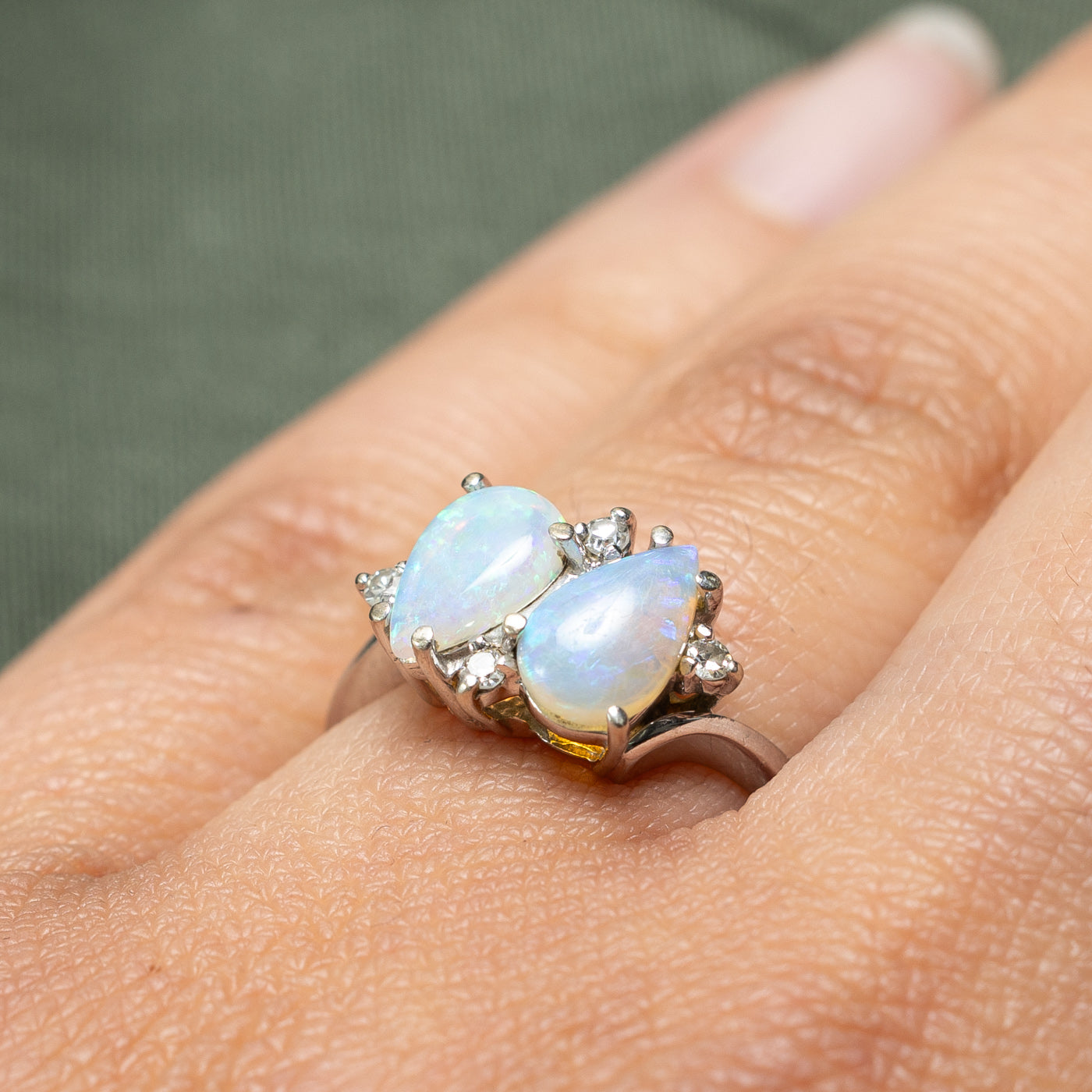 Toi et Moi Pear Opal & Diamond Ring | 0.80ctw, 0.08ctw | SZ 7 |