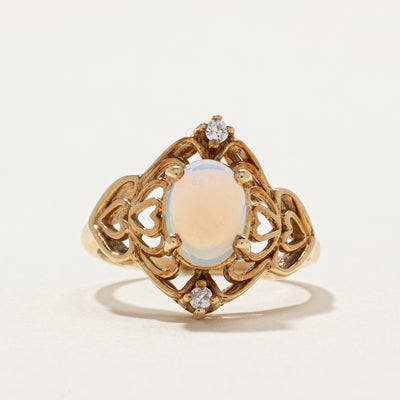 Oval Opal Heart Design Cocktail Ring | 1.00ct, 0.04ctw | SZ 5.25 |
