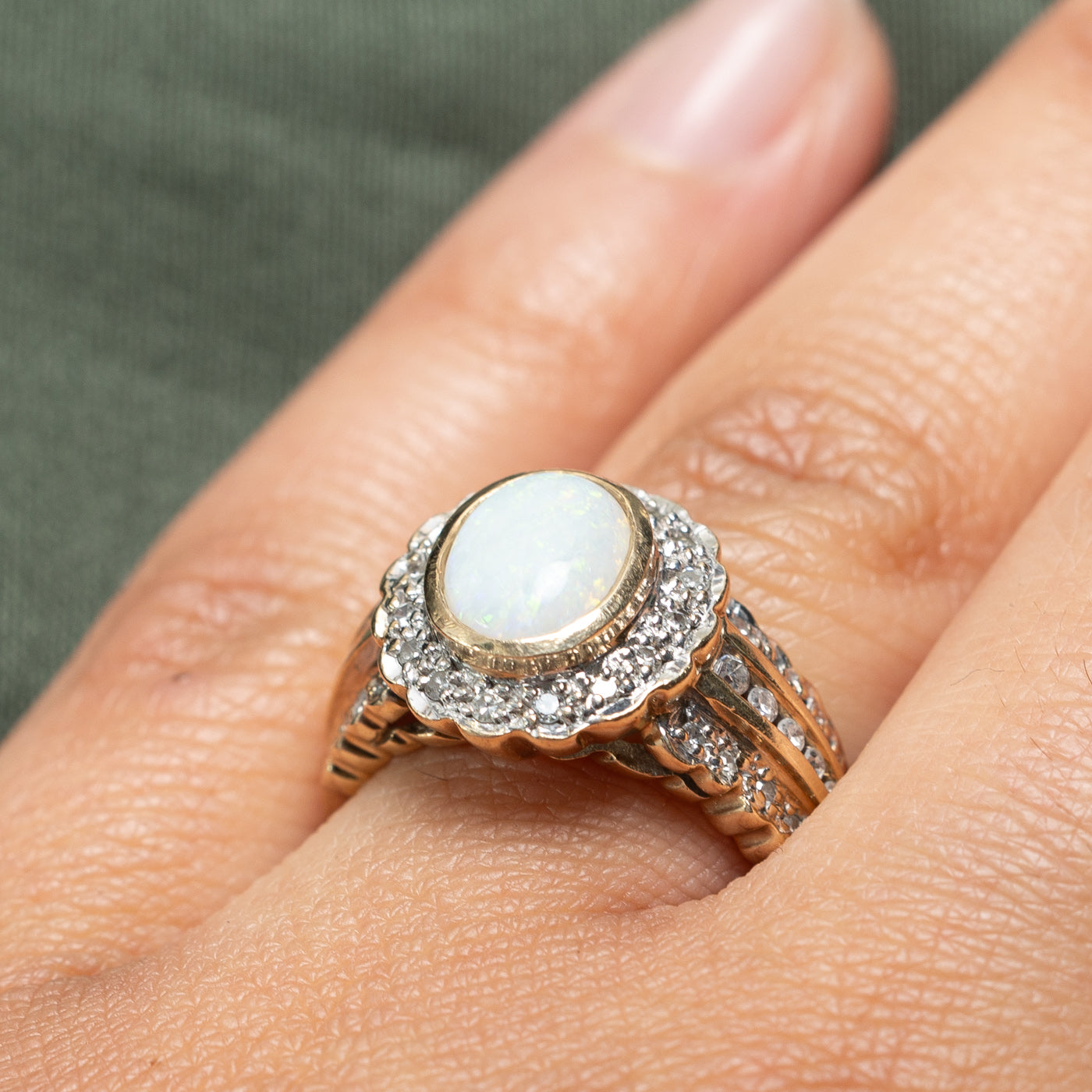 Bezel Set Opal & Diamond Cocktail Ring | 1.40ct, 0.34ctw | SZ 8 |