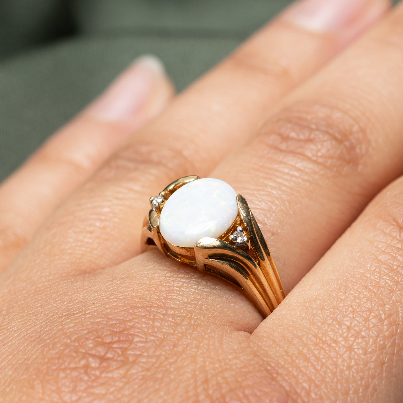 Opal & Diamond Grooved Tapered Ring | 1.52ct, 0.03ctw | SZ 8.75 |