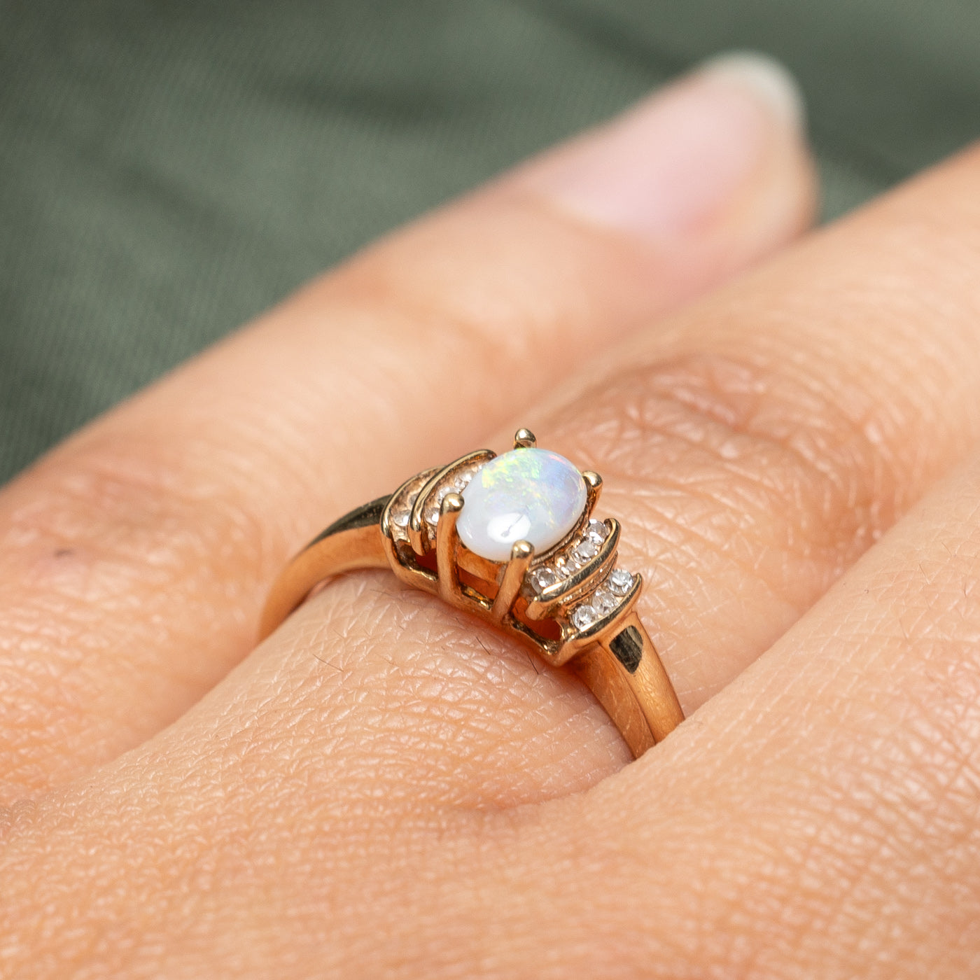Oval Opal & Diamond Ring | 0.21ct, 0.07ctw | SZ 8 |