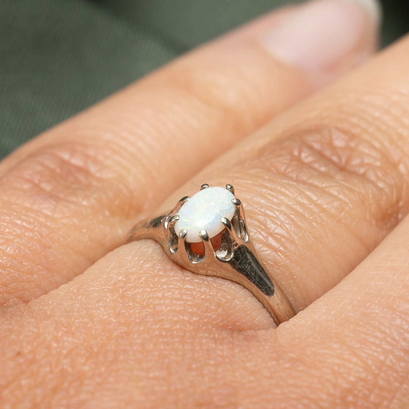 14k White Gold Belcher Set Opal Ring | 0.22ct | SZ 6.75 |