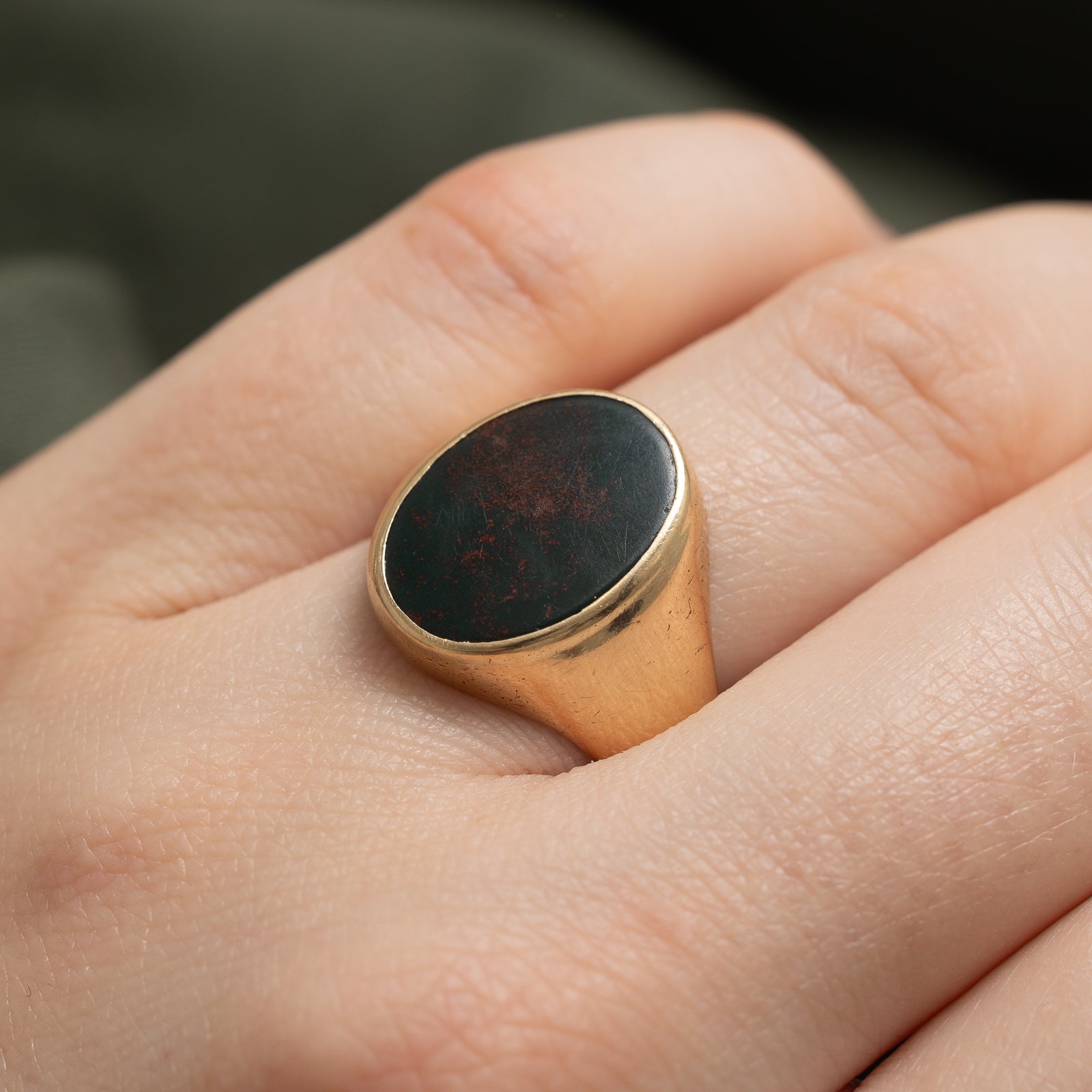 Oval Cut Bloodstone Signet Ring | 4.00ct | SZ 8.75 |