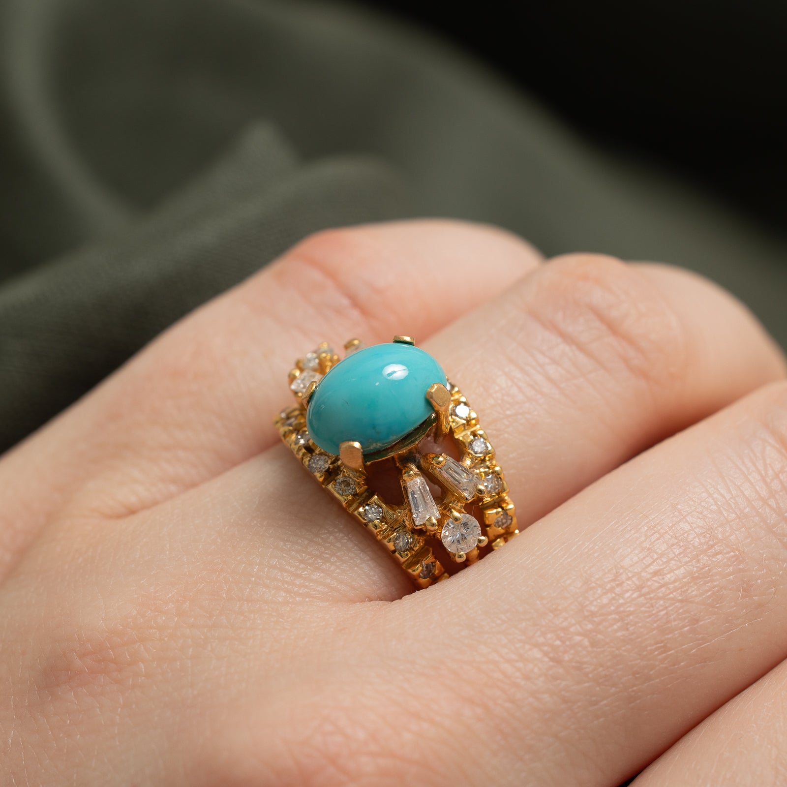 Turquoise & Diamond Cocktail Ring | 3.00ct, 0.40ctw | SZ 7.25 |