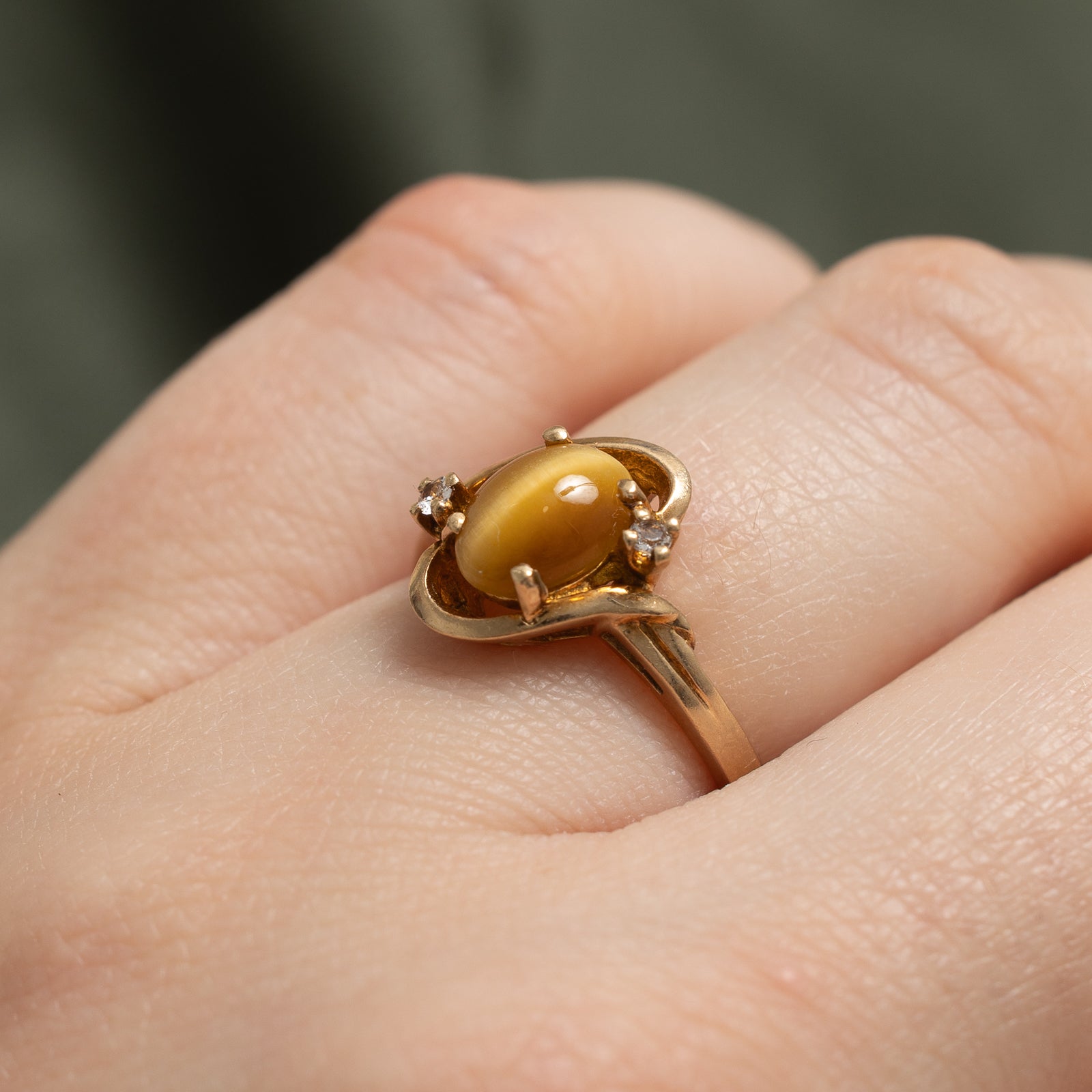Tiger's Eye & Synthetic Spinel Ring | 1.00ct, 0.05ctw | SZ 5.5 |