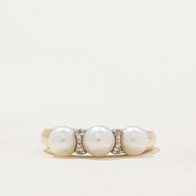 Three Stone Pearl & Diamond Ring | 0.04ctw | SZ 6.75 |