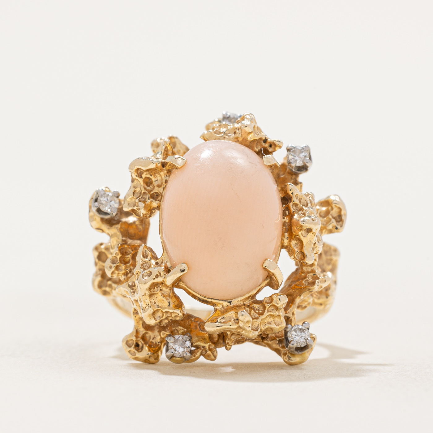 Pink Coral & Diamond Cocktail Ring | 4.25ct, 0.12ctw | SZ 7.25 |