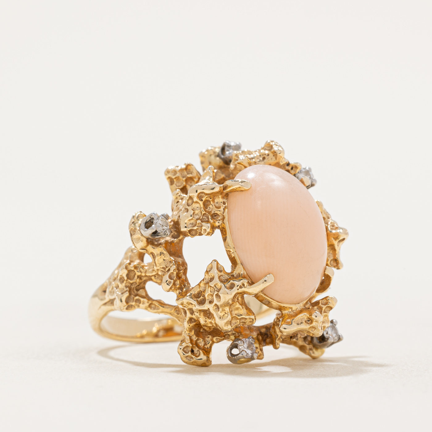 Pink Coral & Diamond Cocktail Ring | 4.25ct, 0.12ctw | SZ 7.25 |