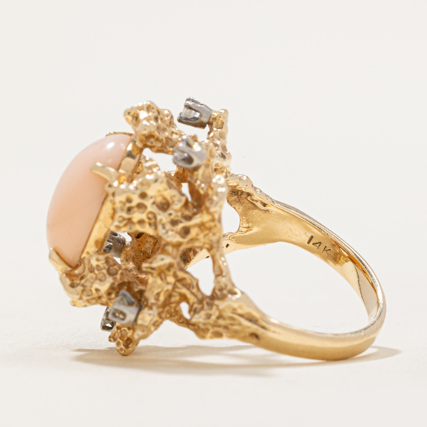 Pink Coral & Diamond Cocktail Ring | 4.25ct, 0.12ctw | SZ 7.25 |