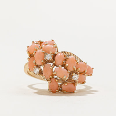 Scattered Coral & Diamond Cocktail Ring |  2.25ctw, 0.08ctw | SZ 8.75