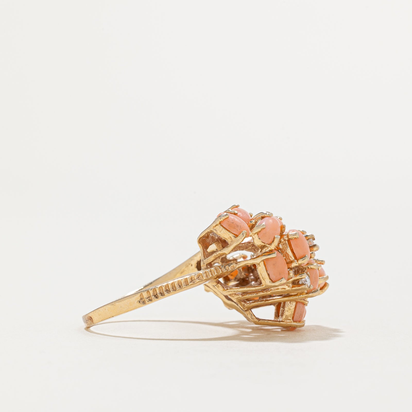 Scattered Coral & Diamond Cocktail Ring |  2.25ctw, 0.08ctw | SZ 8.75