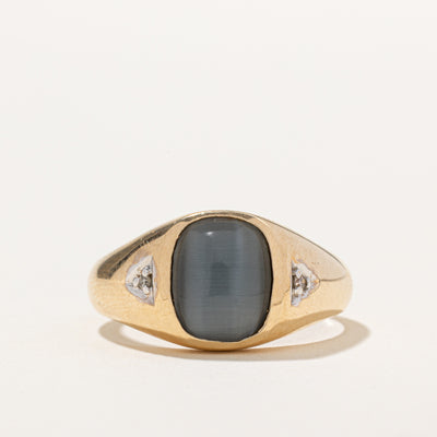 Chaatoyant Effect Glass & Diamond Tapered Ring | 3.00ct, 0.02ct | SZ 9.75
