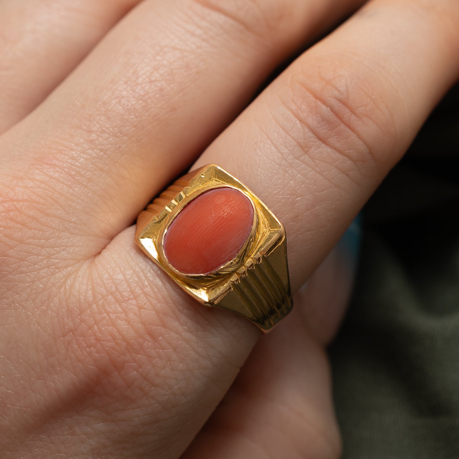 Vintage Coral Signet Ring | 2.15ct | SZ 11