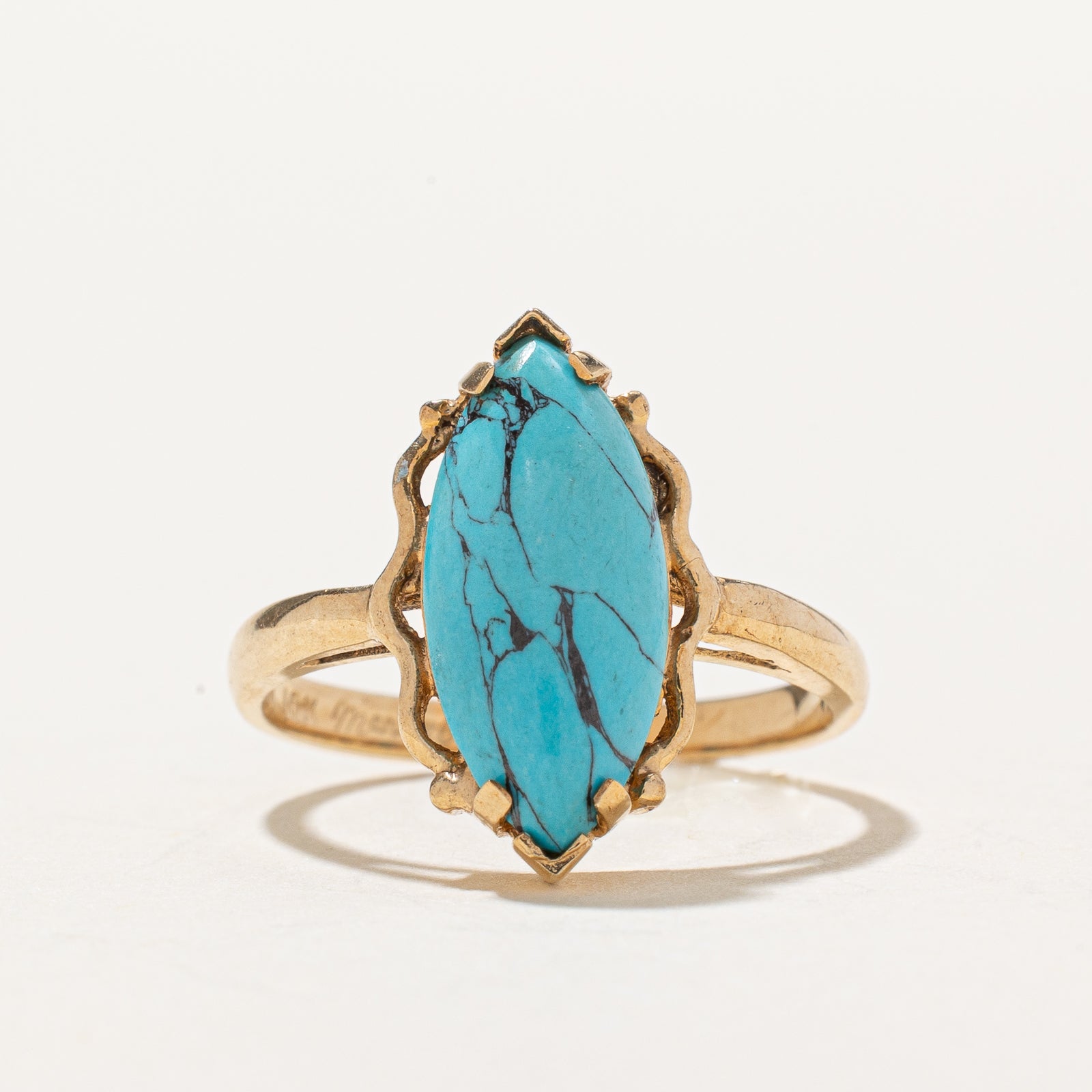 Synthetic Turquoise Navette Ring | 2.00ct | SZ 6