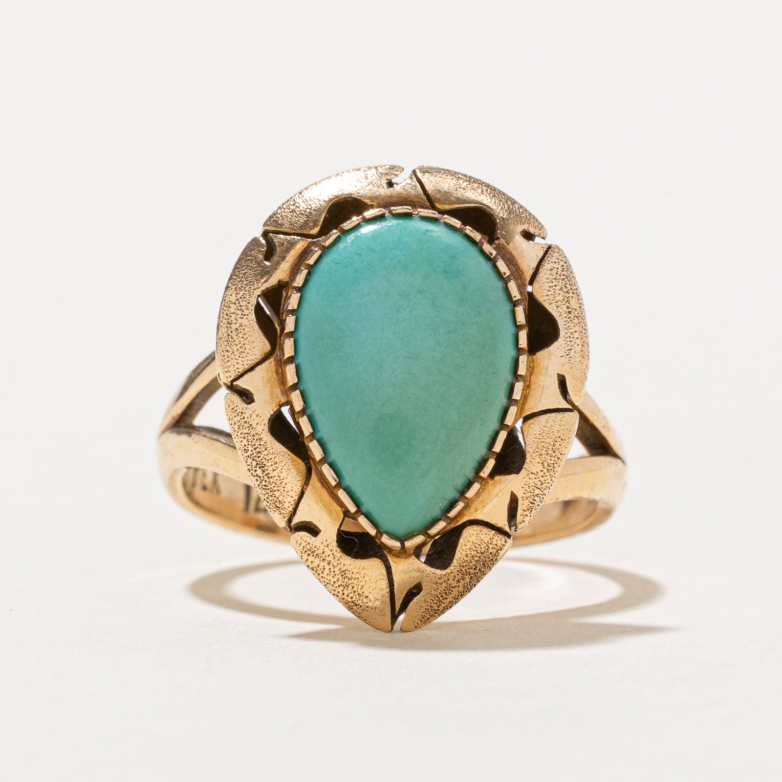 Pear Cabochon Turquoise Textured Cocktail Ring | 1.80ct | SZ 7.25