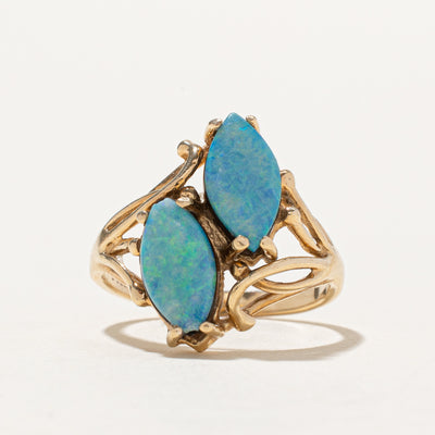 Toi et Moi Marquise Cabochon Opal Doublet Ring | 1.40ctw | SZ 4.25