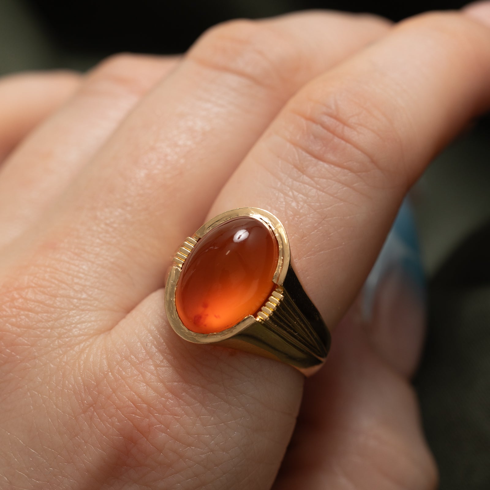 Carnelian Textured Cocktail Ring | 7.60ct | SZ 9
