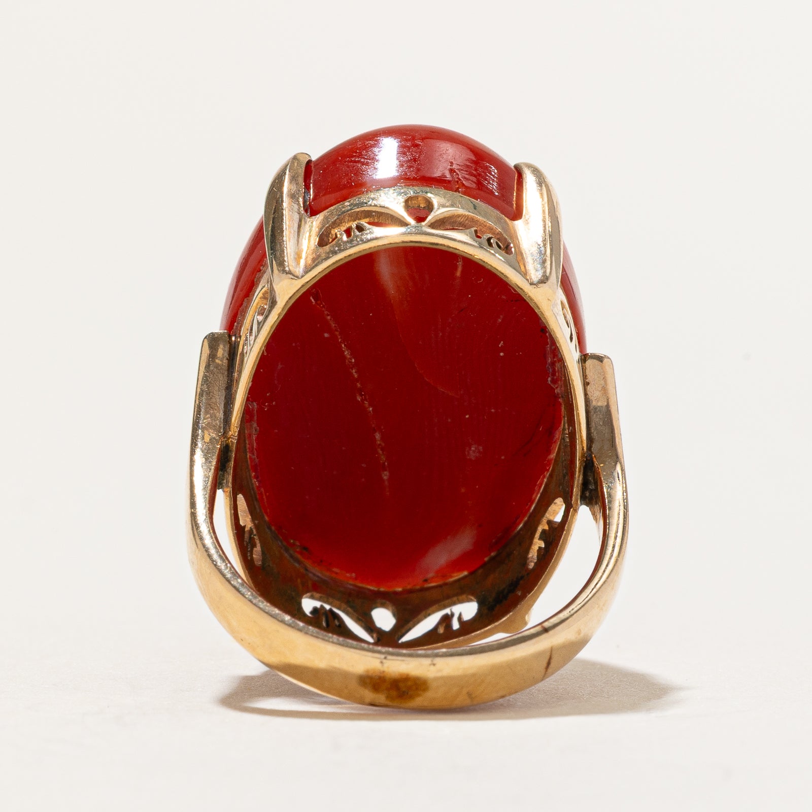 Bague cocktail en corail rouge cabochon ovale | 25,00 ct | Taille 5