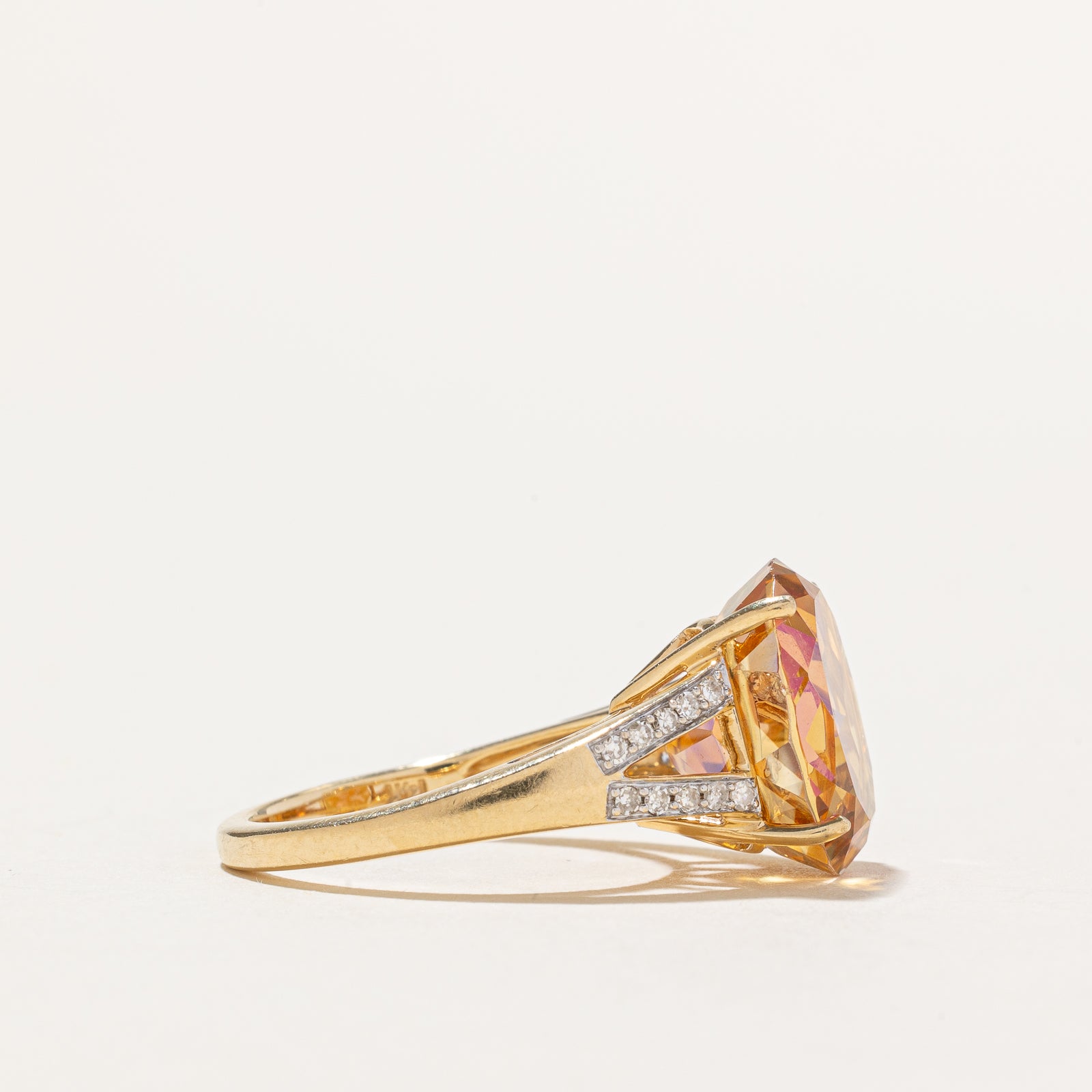 Peach Mystic Topaz & Diamond Cocktail Ring | 10.50ct, 0.18ctw | SZ 7