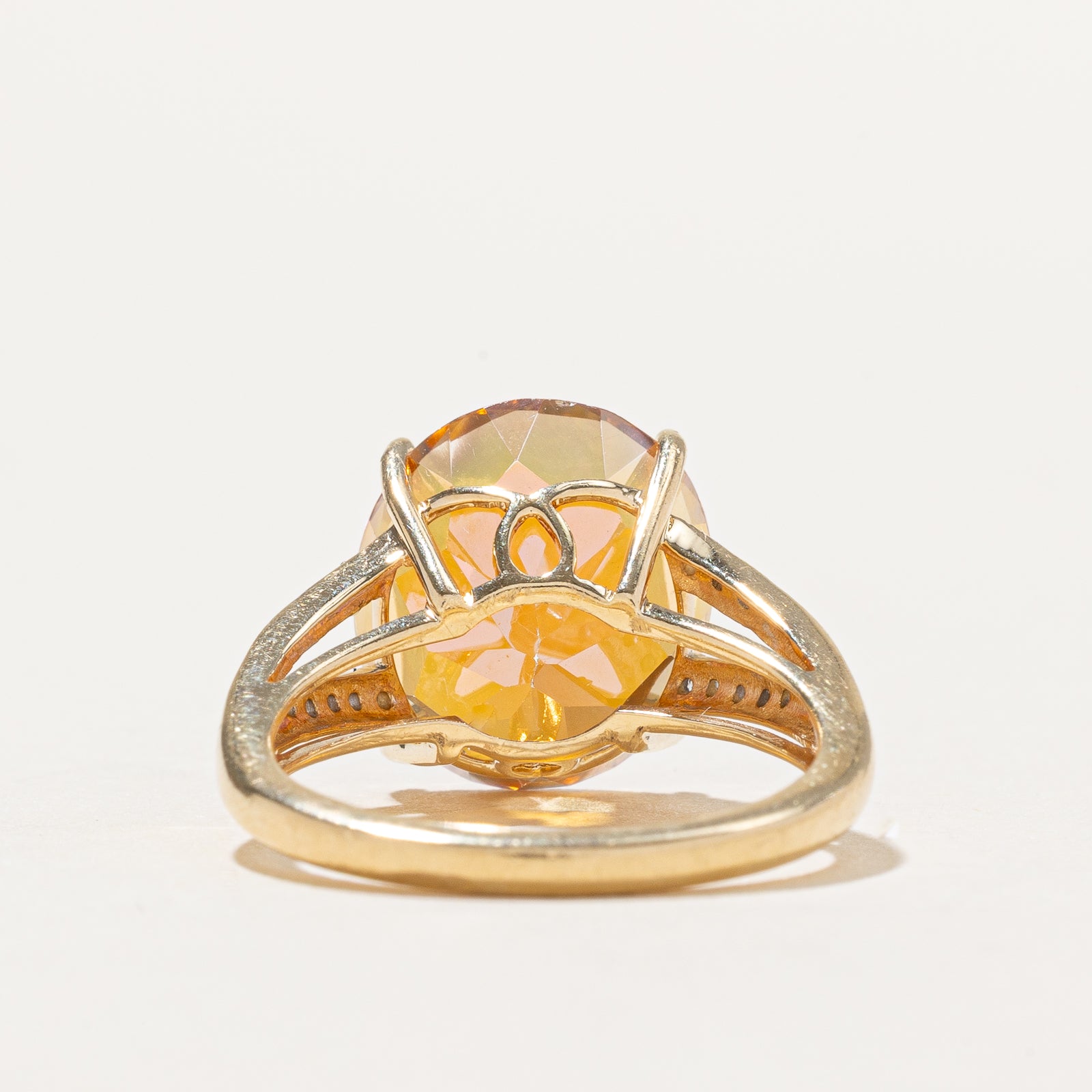 Peach Mystic Topaz & Diamond Cocktail Ring | 10.50ct, 0.18ctw | SZ 7