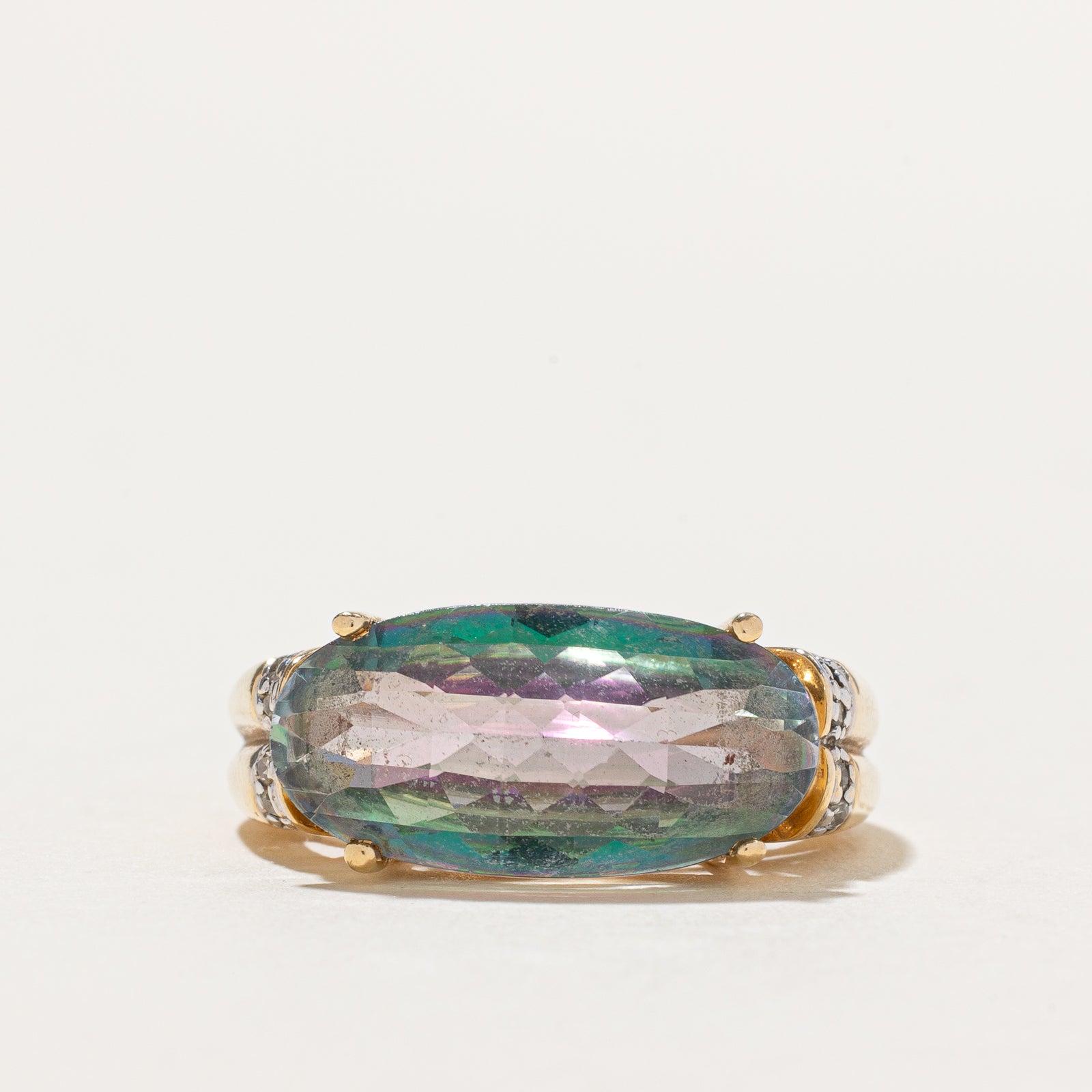 East West Mystic Topaz & Diamond Cocktail Ring | 8.00ct, 0.04ctw | SZ 6.75