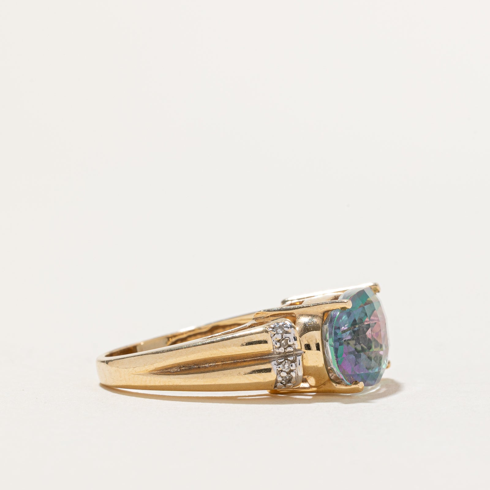 East West Mystic Topaz & Diamond Cocktail Ring | 8.00ct, 0.04ctw | SZ 6.75
