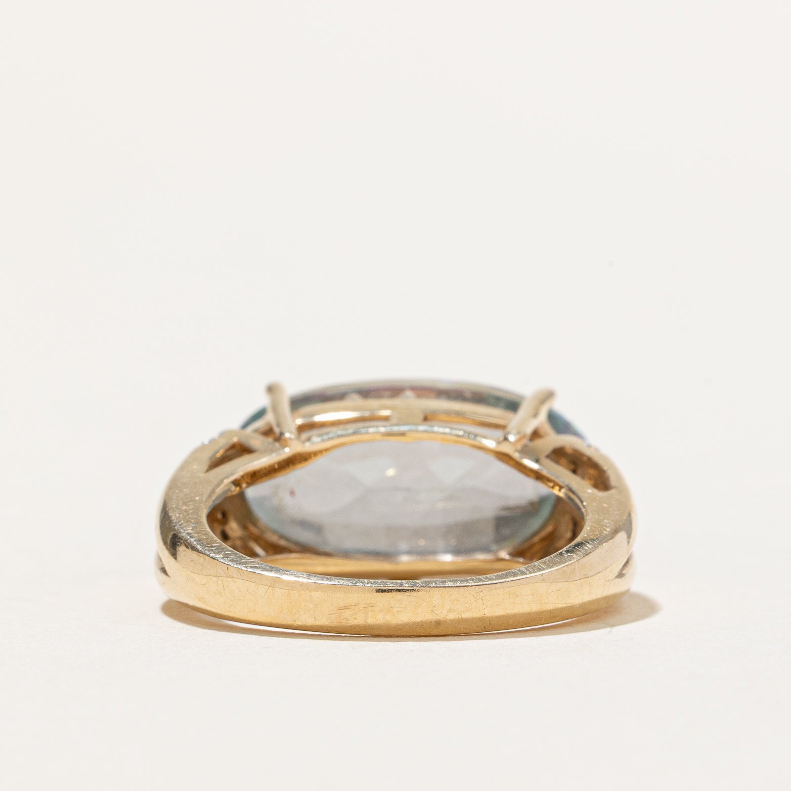 East West Mystic Topaz & Diamond Cocktail Ring | 8.00ct, 0.04ctw | SZ 6.75