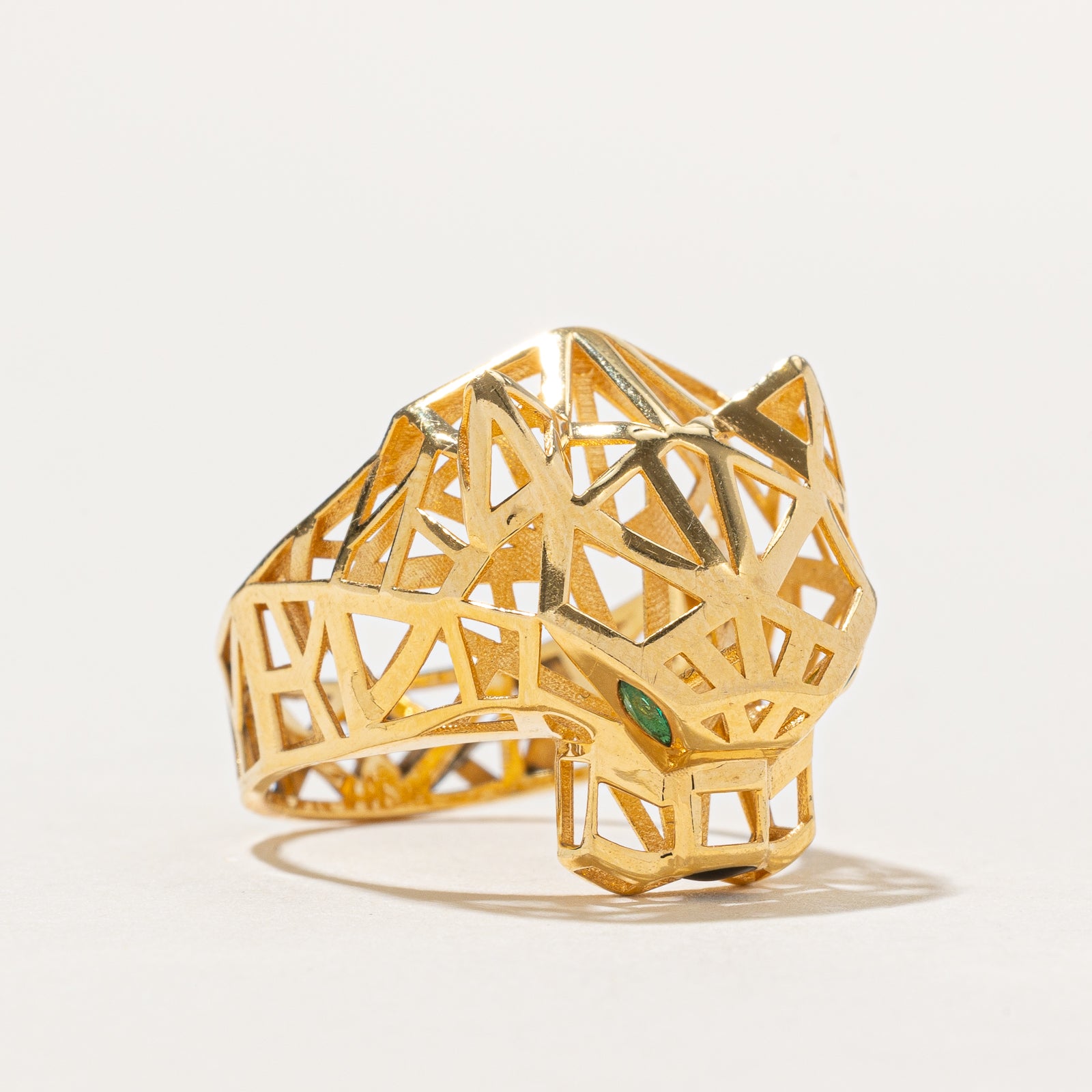 Bague tête de panthère œil d'émeraude | 0,04 ct | Taille 6,75
