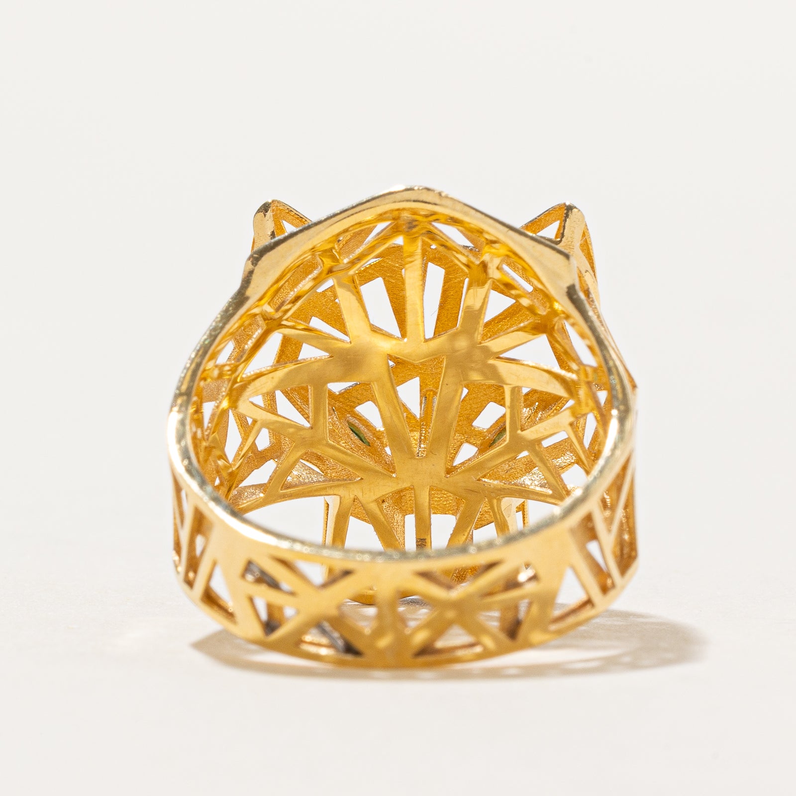 Bague tête de panthère œil d'émeraude | 0,04 ct | Taille 6,75