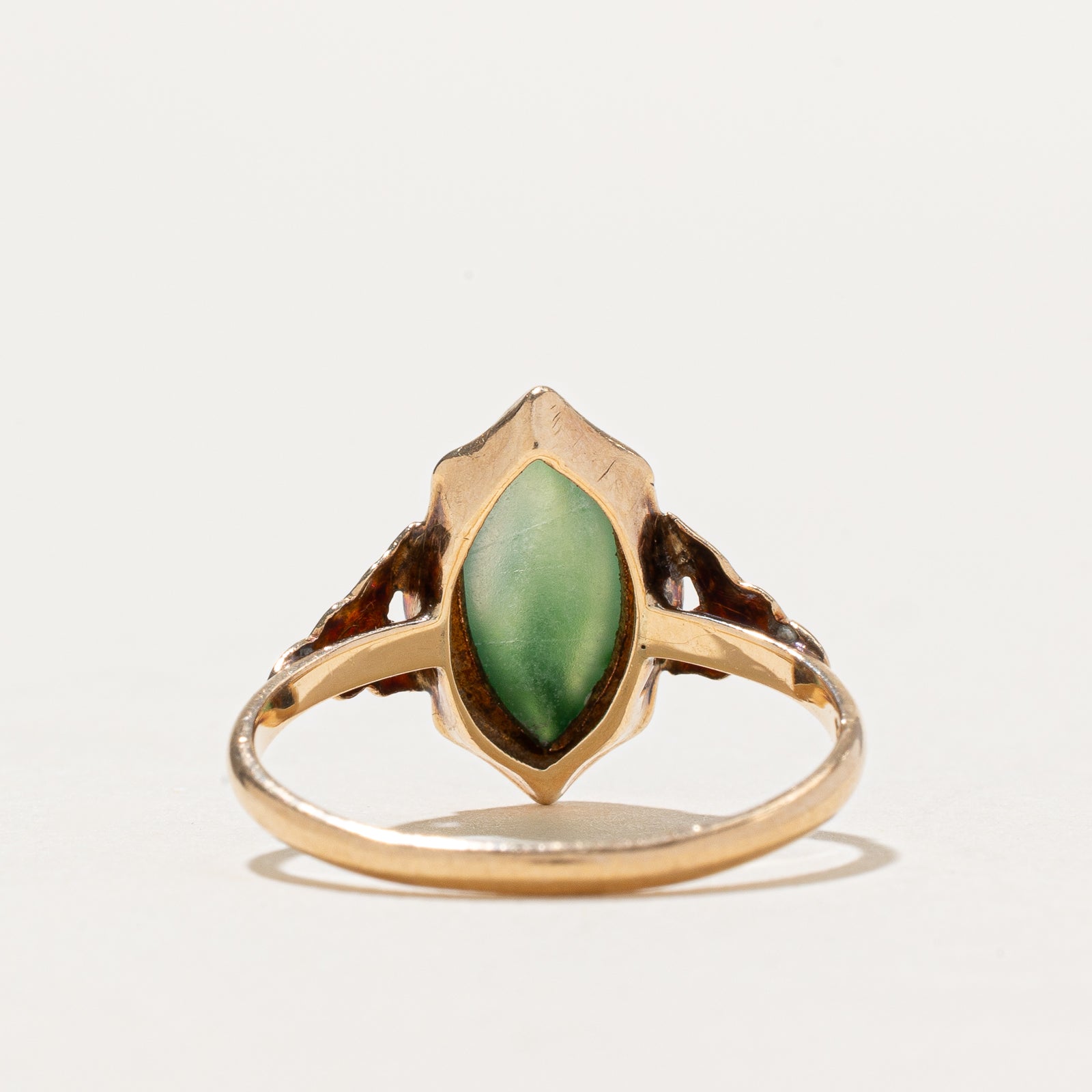 Green Pasté Glass Textured Navette Ring | 1.80ct | SZ 6.25