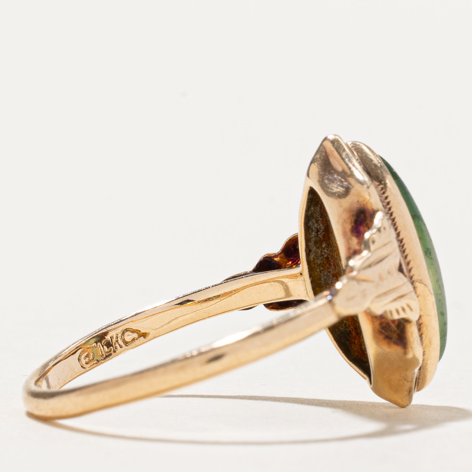 Green Pasté Glass Textured Navette Ring | 1.80ct | SZ 6.25