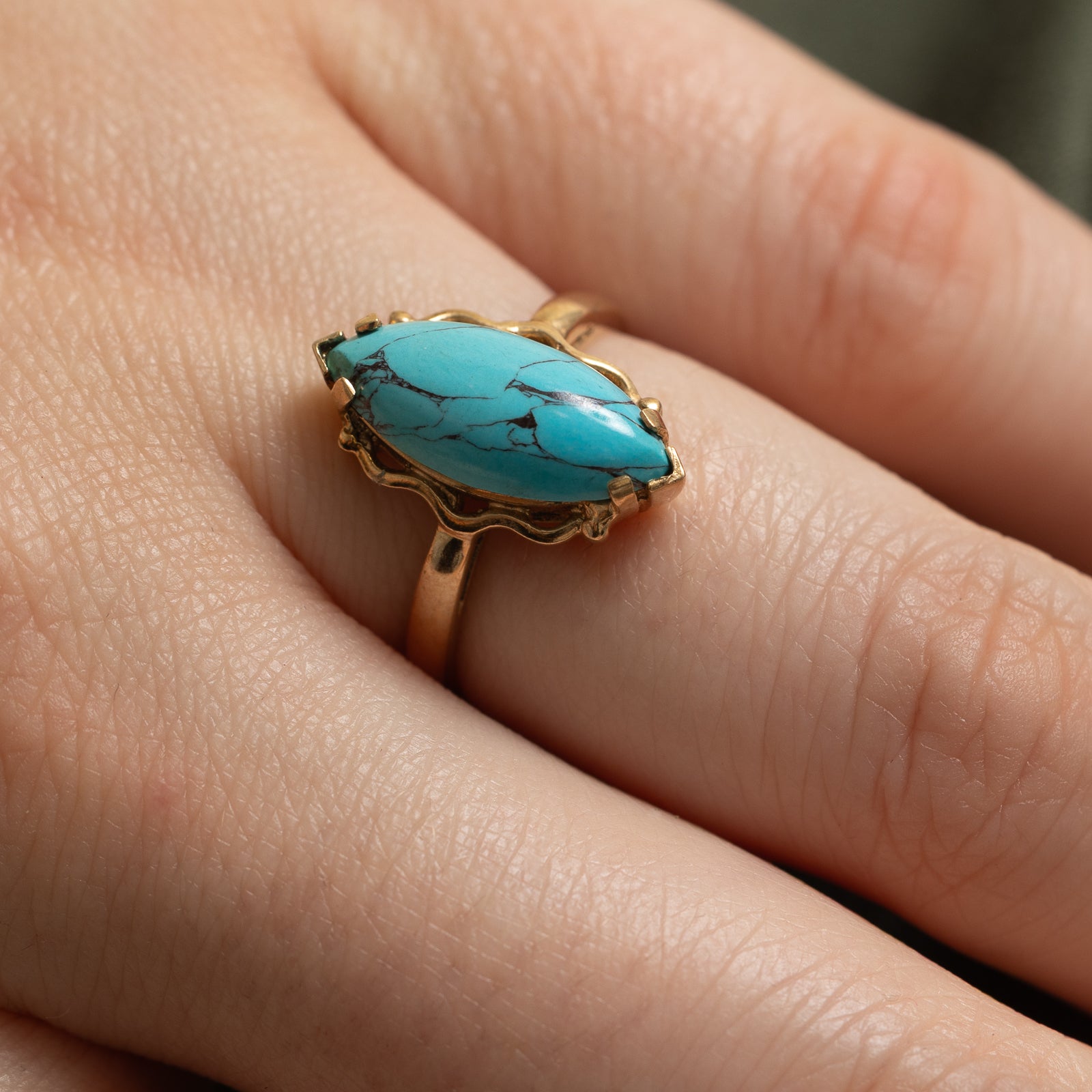 Synthetic Turquoise Navette Ring | 2.00ct | SZ 6