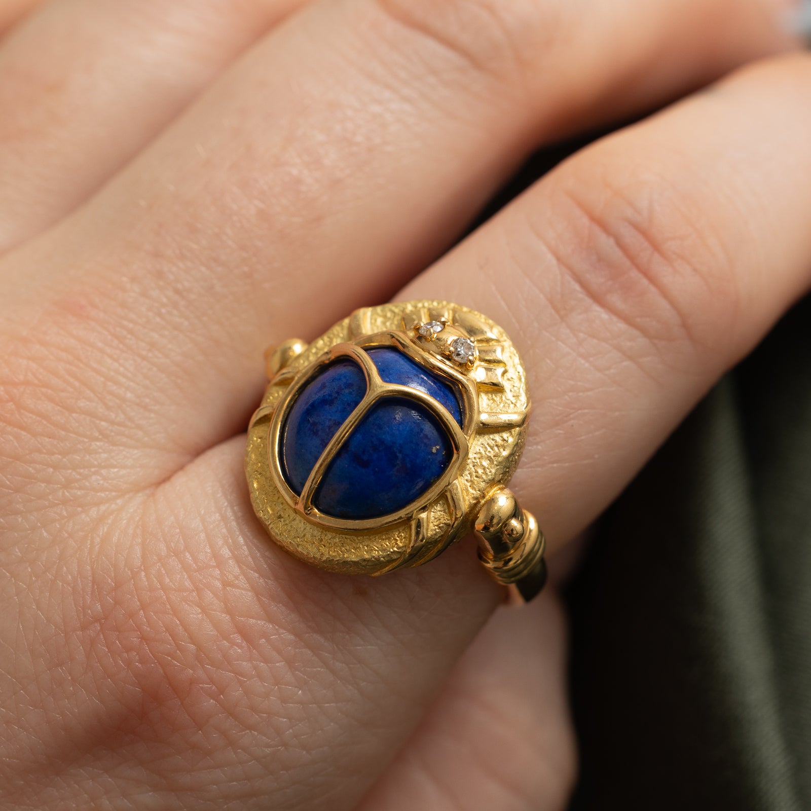 Lapis-Lazuli & Diamond Scarab Ring | 5.00ct, 0.04ctw | SZ 8.5