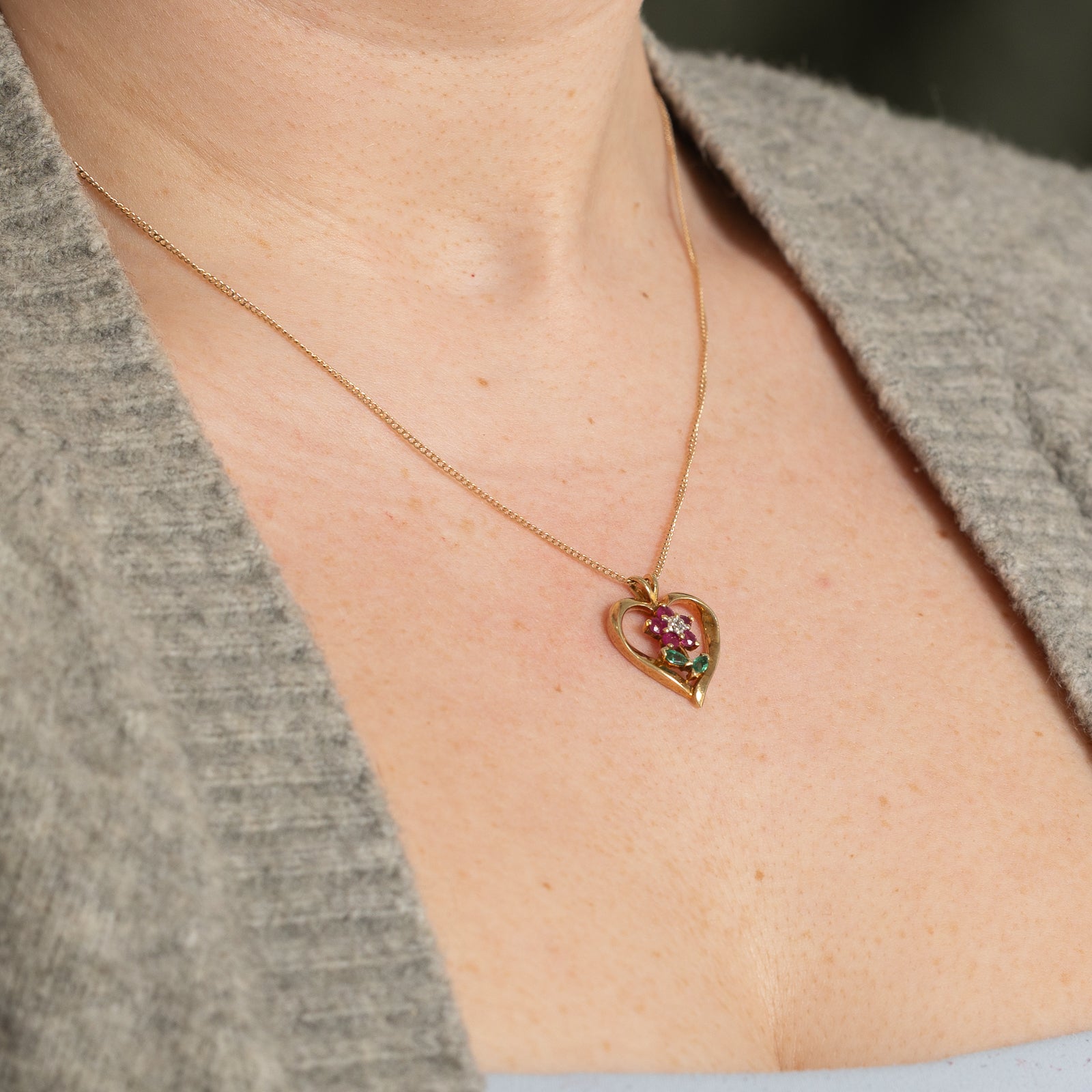 Multi Gemstone Flower & Heart Pendant | 0.50ctw, 0.01ct