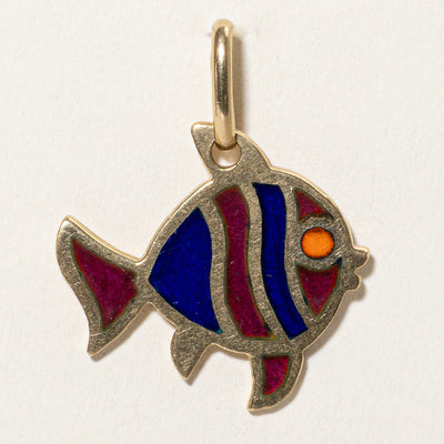Italian 18k Yellow Gold & Enamel Fish Charm