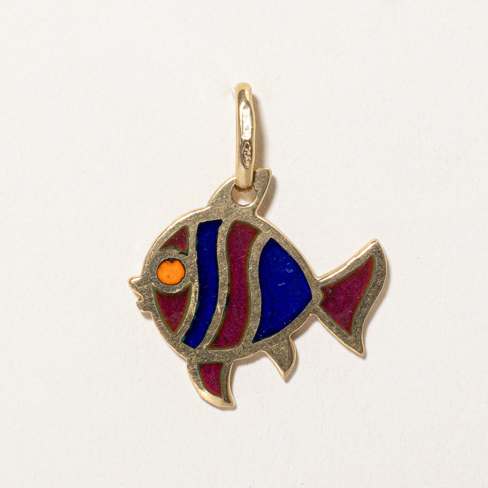 Italian 18k Yellow Gold & Enamel Fish Charm