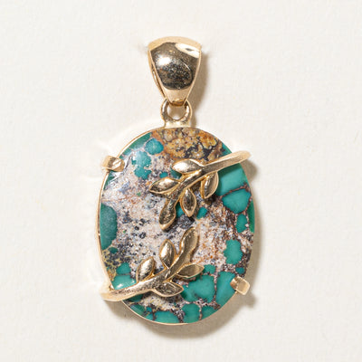 Oval Turquoise Leaf Design Pendant | 12.00ct