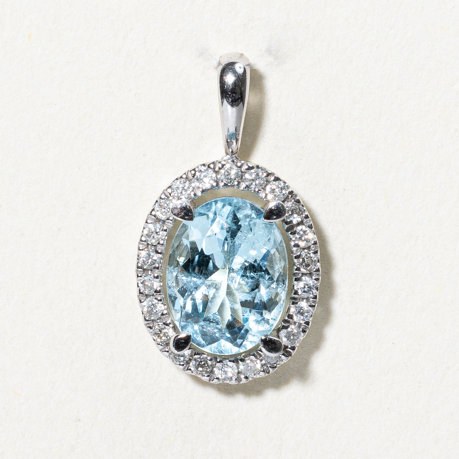 Aquamarine & Diamond Halo Pendant | 1.26ct, 0.12ctw |