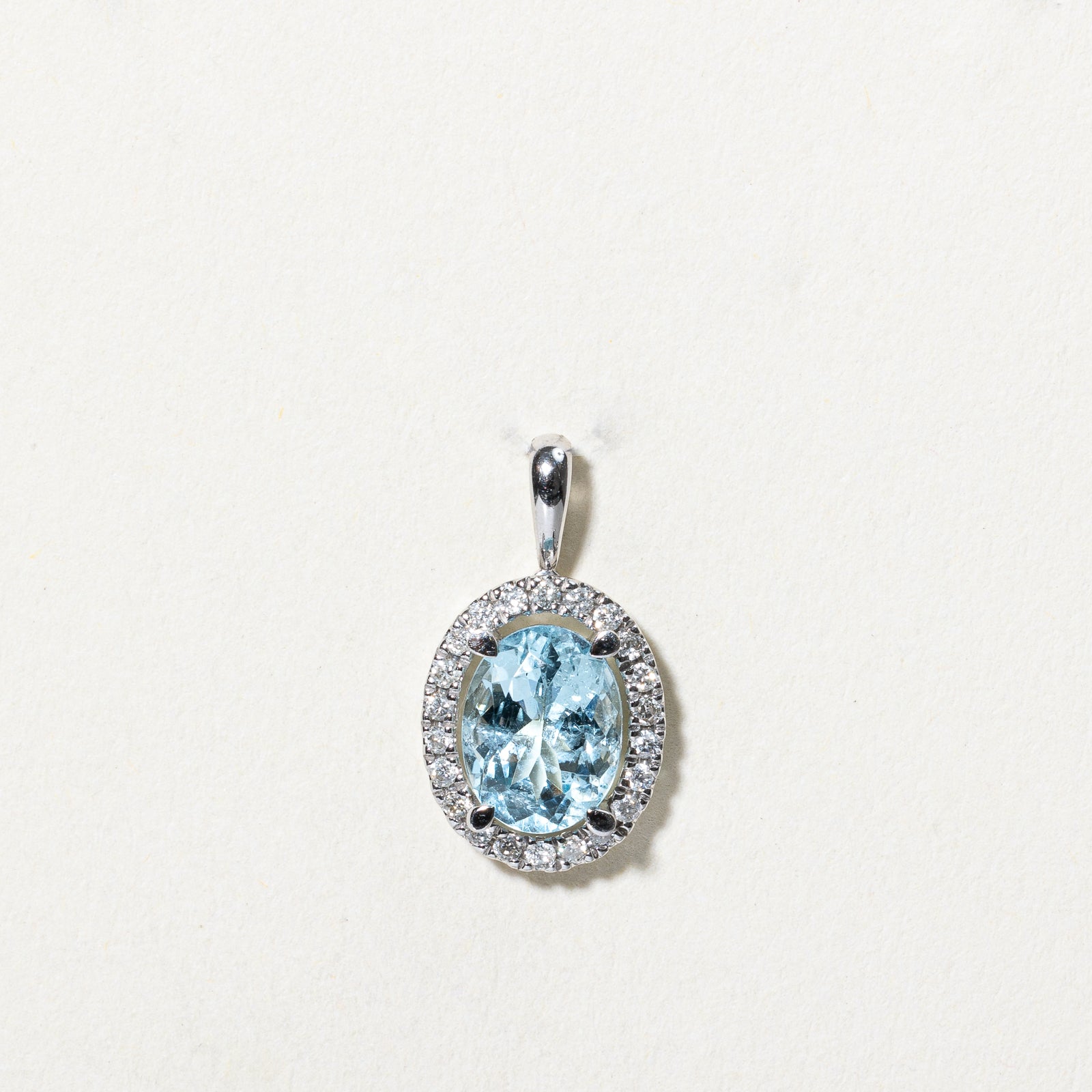 Aquamarine & Diamond Halo Pendant | 1.26ct, 0.12ctw |