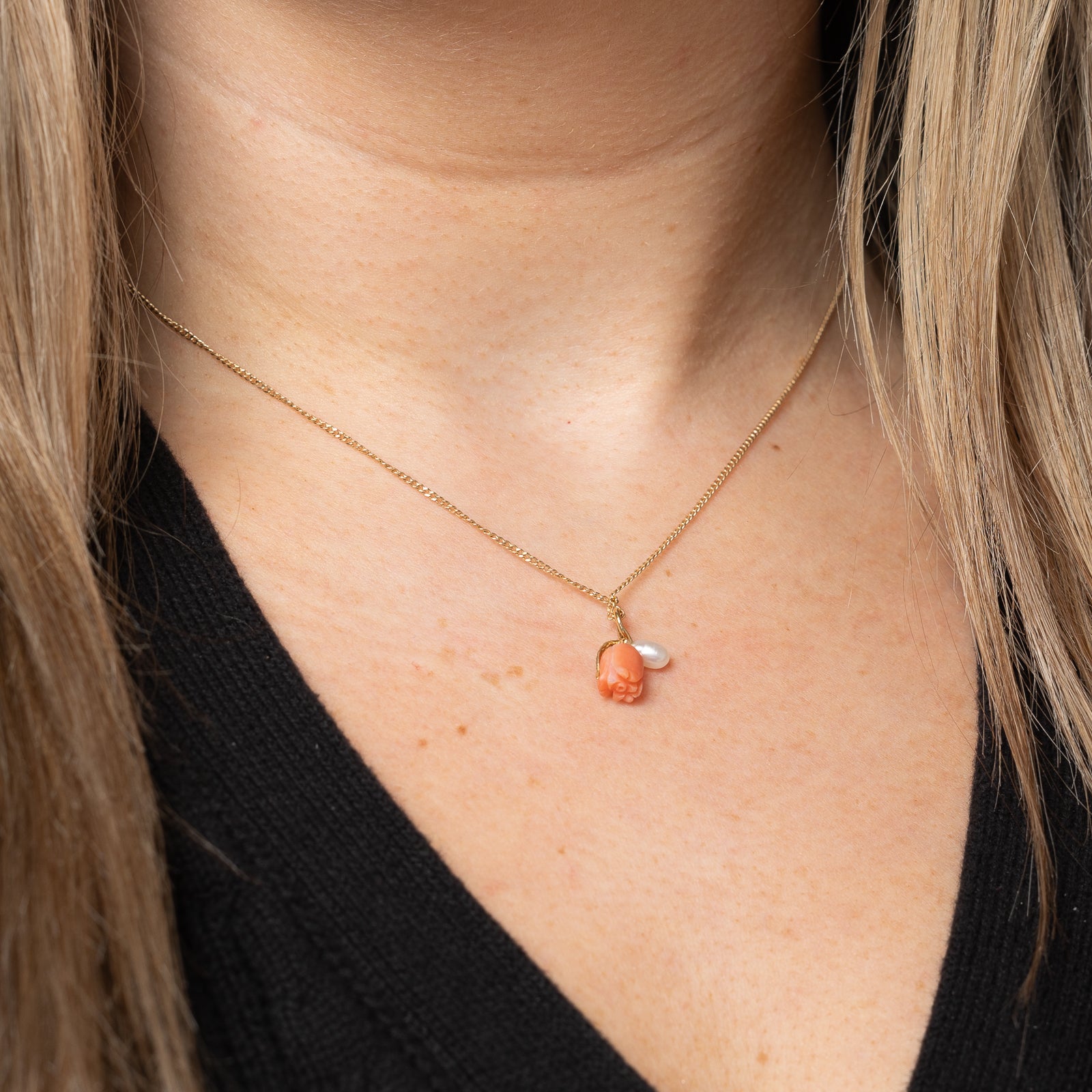 Coral & Pearl Flower Charm Pendant | 1.60ct |